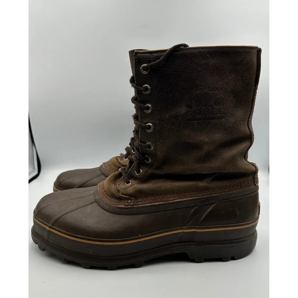 Sorel Mounty Brown Leather Insulated Snow Duck Boots NM1085-219 Mens Sz‎ 11 Vtg